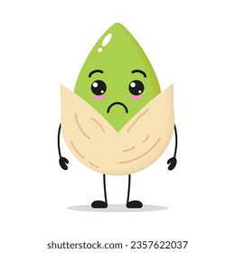 Cute sad pistachio character. Funny unhappy fruit cartoon emoticon in flat style. pistachio emoji vector illustration