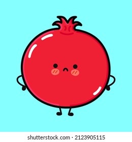 Cute sad pomegranate fruit character. Vector hand drawn cartoon kawaii character illustration icon. Isolated blue background. Pomegranate fruit character concept emoji,child,baby,face,adorable,kids