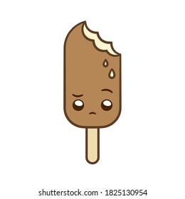Cute sad Popsicle ice cream with a bite simple flat vector illustration design