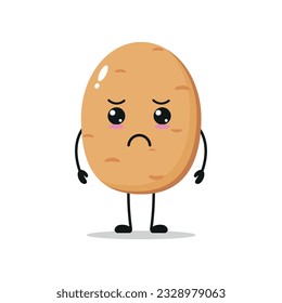 Cute sad potato character. Funny unhappy potato cartoon emoticon in flat style. vegetable emoji vector illustration