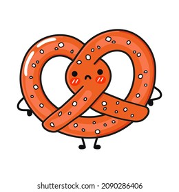 Cute sad pretzel character. Vector hand drawn cartoon kawaii character illustration icon. Isolated on white background. Pretzel character concept