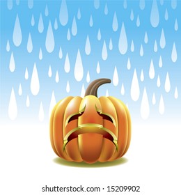 A cute but sad pumpkin is crying during Halloween time.