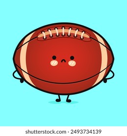 Cute sad Rugby ball character. Vector hand drawn cartoon kawaii character illustration icon. Isolated on blue background. Angry cute Rugby ball character concept