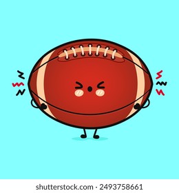 Cute sad Rugby ball character. Vector hand drawn cartoon kawaii character illustration icon. Isolated blue background. Angry cute Rugby ball character