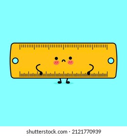 Cute sad ruler character. Vector hand drawn cartoon kawaii character illustration icon. Isolated on blue background. Ruler character concept emoji,child,baby,face,adorable,kids