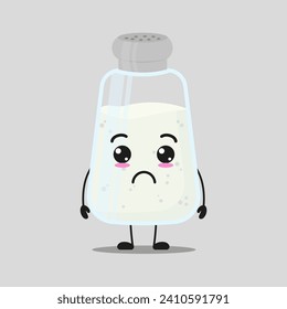 Cute sad salt character. Funny unhappy ingredient cartoon emoticon in flat style. closet vector illustration