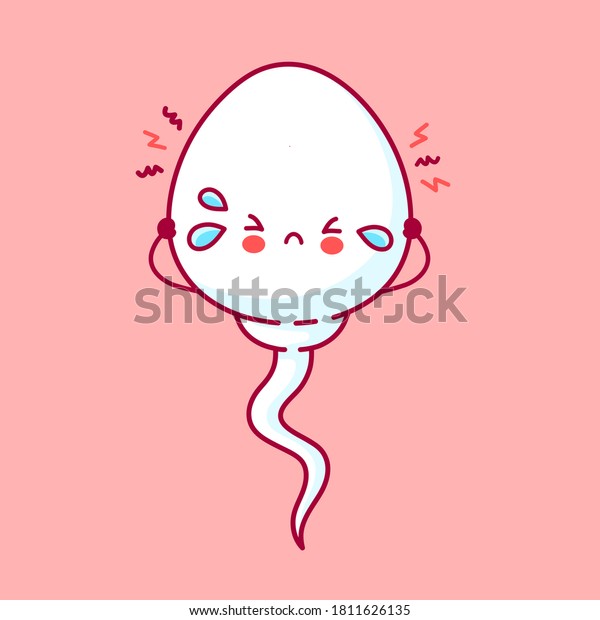 かわいい悲しい病気のおかしな精子細胞 ベクター平線カートーンのカワイイ文字のイラストアイコン 受精のコンセプト のベクター画像素材 ロイヤリティフリー