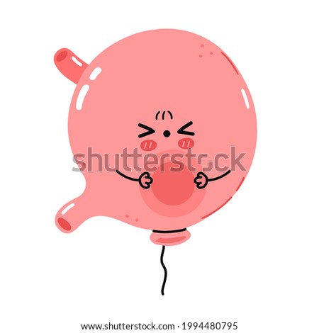 Cute sad sick funny stomach organ character abdominal bloated. Vector flat cartoon kawaii character illustration icon. Isolated on white background. Stomach feeling bloated cartoon character concept