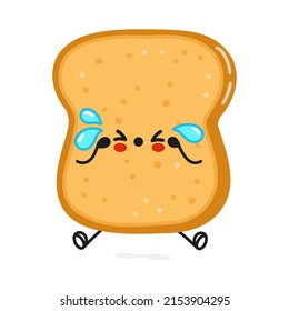 Cute sad sliced toast bread character. Vector hand drawn cartoon kawaii character illustration icon. Isolated on white background. Sad cute sliced toast bread character concept