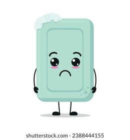 Cute sad soap character. Funny unhappy bath cartoon emoticon in flat style. closet vector illustration