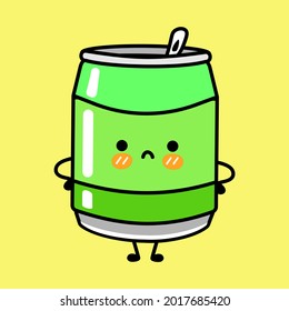 Cute sad soda character. Vector hand drawn cartoon kawaii character illustration icon. Isolated on yellow background. Soda character concept