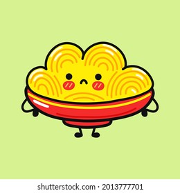Cute sad Spaghetti character. Vector hand drawn cartoon kawaii character illustration icon. Isolated on green background. Spaghetti character concept