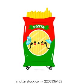 Cute sad spaghetti character. Vector hand drawn cartoon kawaii character illustration icon. Isolated on white background. Sad cute pasta character concept