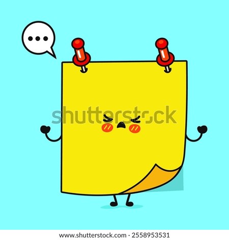 Cute sad Sticker character. Vector hand drawn cartoon kawaii character illustration icon. Isolated blue background. Angry cute Posted notes character