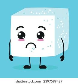 Cute sad sugar character. Funny unhappy ingredient cartoon emoticon in flat style. closet vector illustration