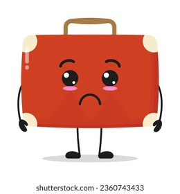 Cute sad suitcase character. Funny unhappy briefcase cartoon emoticon in flat style. bag vector illustration