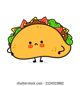 Cute sad taco character. Vector hand drawn cartoon kawaii character illustration icon. Isolated on white background. Taco character concept emoji,child,baby,adorable,kids,tacos,food,fast food,eat