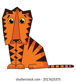 Cute sad tiger. Printing for children's T-shirts, greeting cards, posters. Hand-drawn vector illustration isolated on a white.	