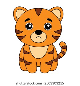 cute sad tiger white background illustration vector image