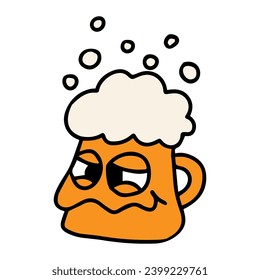 Cute sad tired lonly mag of beer on the white background.