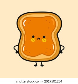 Cute sad toast with peanut butter character. Vector hand drawn cartoon kawaii character illustration icon. Toast with peanut butter character concept
