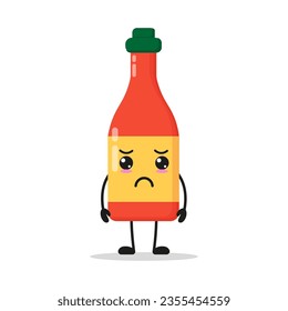 Cute sad tomato sauce bottle character. Funny unhappy tomato sauce cartoon emoticon in flat style. food vector illustration