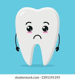 Carácter triste suave de diente. Divertido emoticono de dibujos animados de dientes descontentos de estilo plano. ilustración vectorial de closet