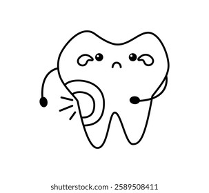 Cute Sad Tooth with Pain and Red Spot Line style