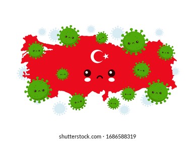 Cute sad Turkey attacked coronavirus infection.Vector flat style cartoon character illustration