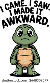 Ilustração de desenho animado de tartaruga triste bonito Eu vim Eu vi que fiz um design gráfico de réptil animal estranho
