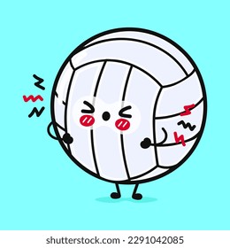 Cute sad volleyball character. Vector hand drawn cartoon kawaii character illustration icon. Isolated on yellow background. Angry cute Volleyball ball character concept