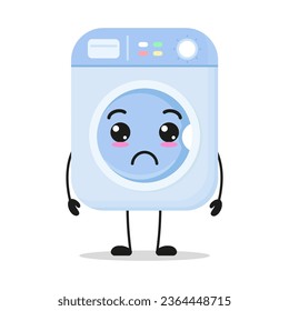 Cute sad washing machine character. Funny unhappy home appliance cartoon emoticon in flat style. bag vector illustration