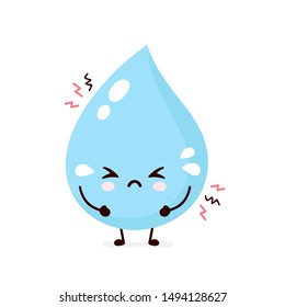 Cute sad water drop. Vector flat cartoon character illustration.Isolated on white background.Water drop character concept