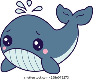 Cute Sad Whale Splashing Illustration