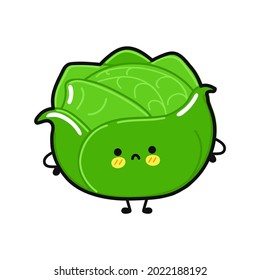 Cute sad white cabbage character. Vector hand drawn cartoon kawaii character illustration icon. Isolated on white background. White cabbage character concept