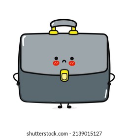 Cute sad work bag character. Vector hand drawn cartoon kawaii character illustration icon. Isolated on white background. Work bag character concept emoji,child,adorable,kids, work bag,cute,cartoon
