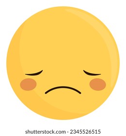 Cute sad yellow emoji face. 
Concept of sadness, anguish, depression, shame, frustration, anxiety, resignation, reaction emotions.
Pensive expression, sad smiley. Sorrow emoticon vector, emotion icon