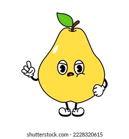 Cute sad yellow pear character. Vector hand drawn cartoon kawaii character illustration icon. Isolated on white background. Angry pear character concept