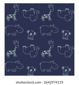 Cute Safari Animal Pattern Dark Blue Background