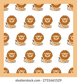 Cute Safari Animal Seamless Pattern with Sitting Lions. Perfect for children fabric, nursery decor, baby clothing, stationery, wrapping paper, and safari themed or educational design projects.