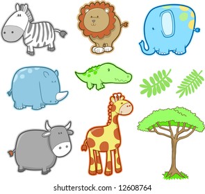 Cute Safari Animal Set Vector Illustration