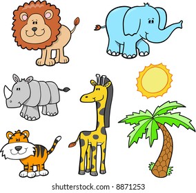 Cute Safari Animal Set Vector Illustration