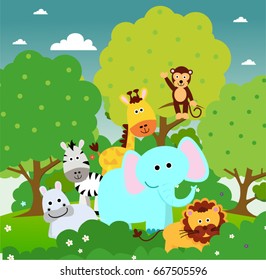 Cute Safari Animals Stock Vector (Royalty Free) 667505596 | Shutterstock