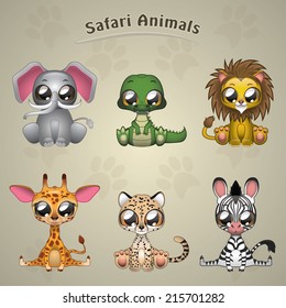 Cute Safari Animals collection vector illustration art 