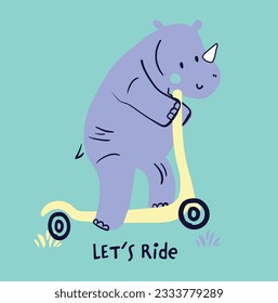 Animales de Safari lindo girafa hippo tigre elefante monta bicicleta diseño de tee para niños mercado como vector
