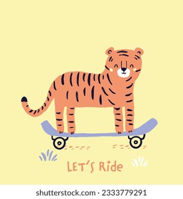 Animales de Safari lindo girafa hippo tigre elefante monta bicicleta diseño de tee para niños mercado como vector
