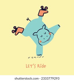 Animales de Safari lindo girafa hippo tigre elefante monta bicicleta diseño de tee para niños mercado como vector
