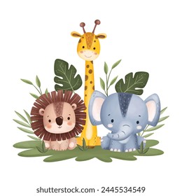 Cute Safari Animals and Leaves