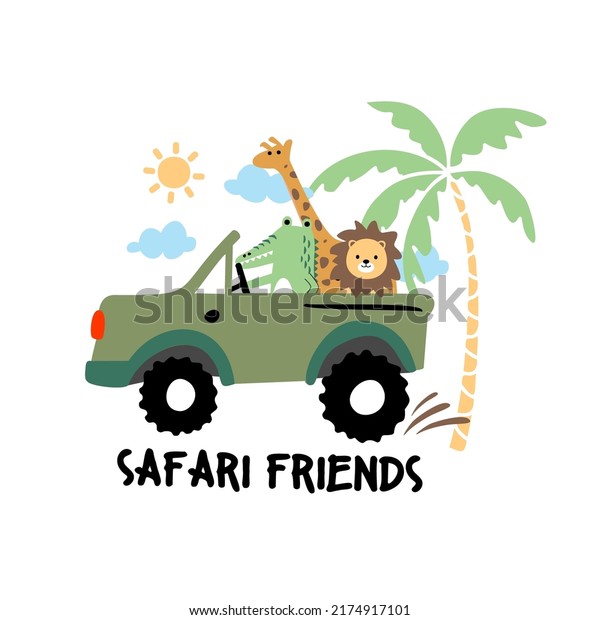 Cute safari animals palm\
tree kids 