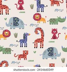 cute safari animals pattern design as vector for baby fashion